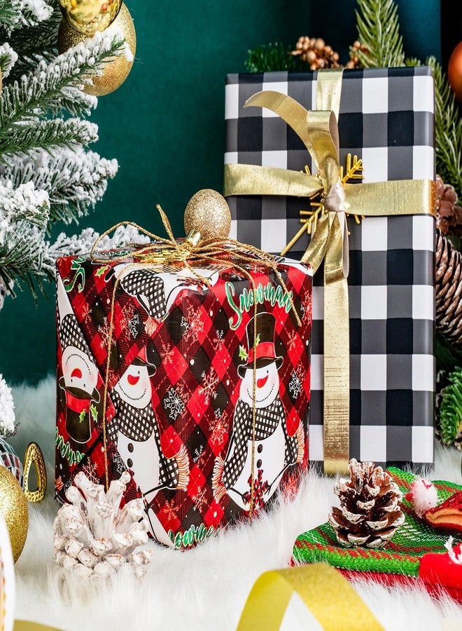 LeZakaa Christmas Wrapping Paper Mini Roll, Snowman & White Black Buffalo Plaid Xmas Reversible Design, Holiday Party Gift Wrap for Kids Boys Girls, 17 in x 32.8 Ft - Image 2